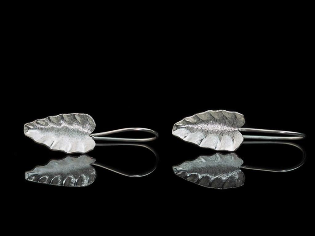 Brushed Leaf Earrings | Sterling Silver with white matte brushed finish (Sold Out)