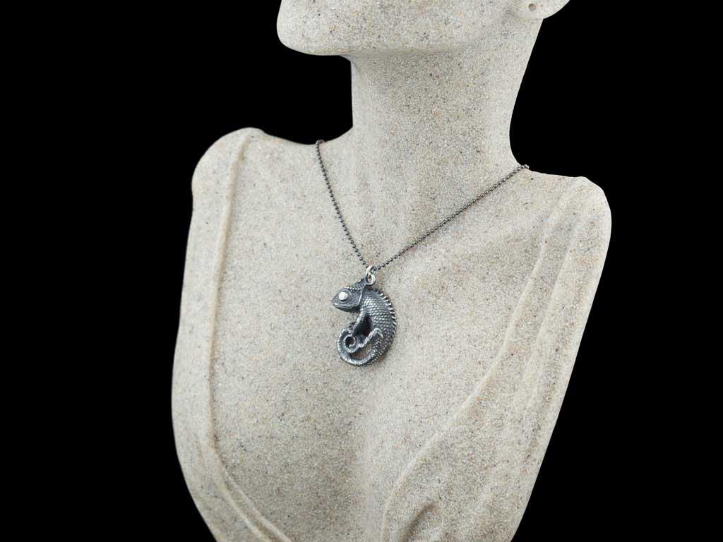 BLACK CHAMELEON | Sterling Silver necklace with gemstone option