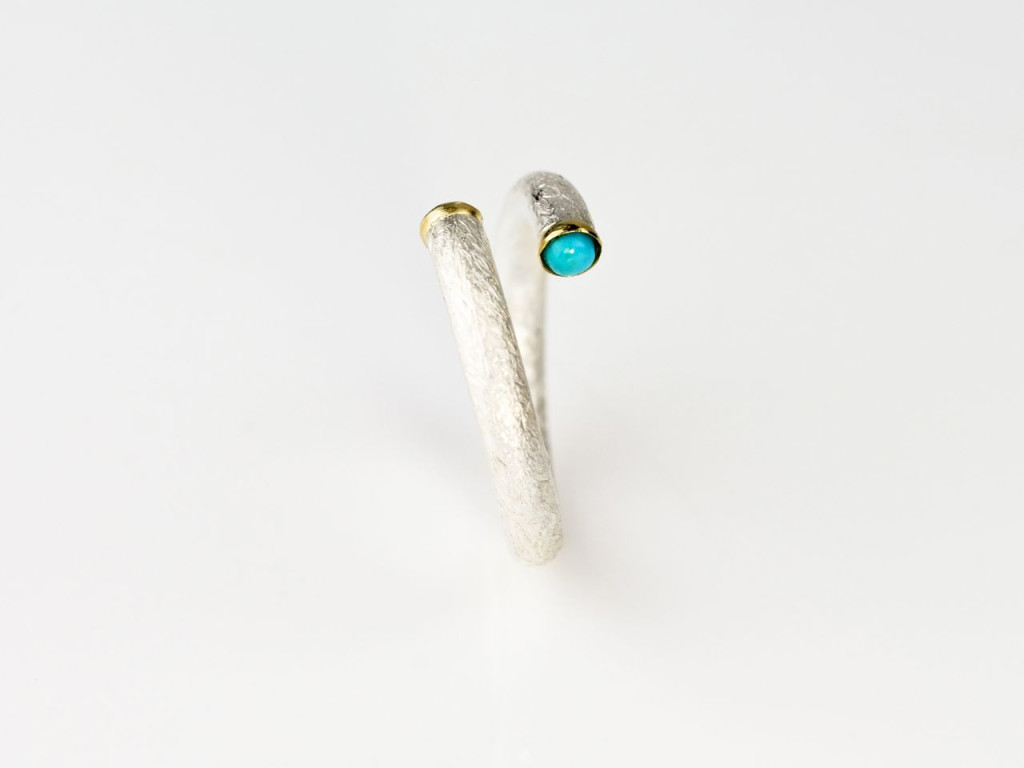 Open brushed Sterling Silver Ring with a Gold framed Citrine and Turquoise (made to order)