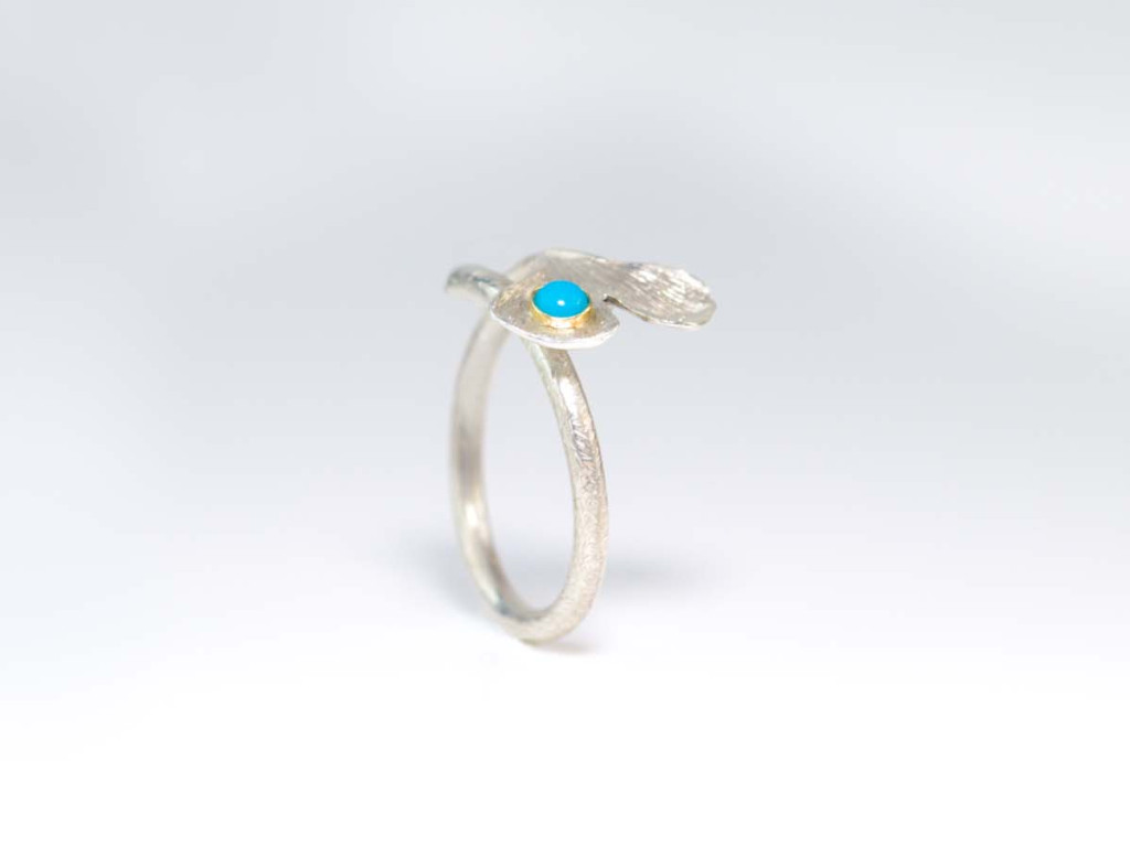 Ginkgo Leaf Ring | Turquoise on Sterling Silver with brushed finish 9ct Gold bezel (made to order)